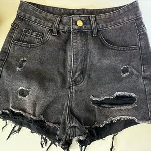 Shein‎ Distressed Black Denim Shorts